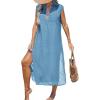 imageCUPSHE Womens Swimsuit Coverup Casual Sleeveless Side Split Long Cardigans V Neck Midi Beach DressGrey Blue