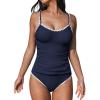 imageCUPSHE Womens Tankini Sets Two Piece Swimsuit Scoop Neck Mid Rise Adjustable Straps Shell Stitched XS4XLDark Blue