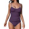 imageCUPSHE Womens Tankini Sets Two Piece Swimsuit Scoop Neck Mid Rise Adjustable Straps Shell Stitched XS4XLPlum Purple