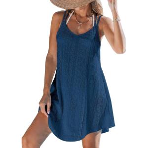 imageCUPSHE Women Bathing Suit Cover Up Spaghetti Straps Swim Beach Dresses Hollow Out Swimsuit Coverup 2025Blue