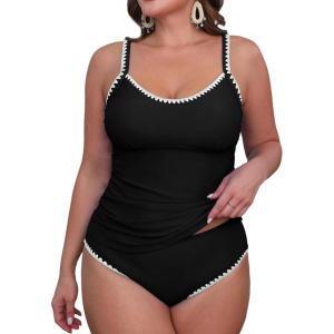 imageCUPSHE Womens Tankini Sets Two Piece Swimsuit Scoop Neck Mid Rise Adjustable Straps Shell Stitched XS4XLPblack