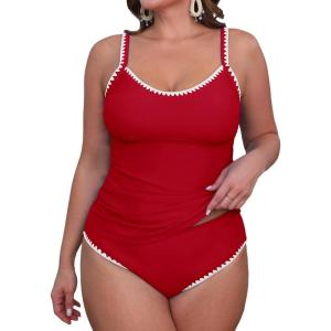 imageCUPSHE Womens Tankini Sets Two Piece Swimsuit Scoop Neck Mid Rise Adjustable Straps Shell Stitched XS4XLPred