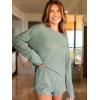 imageCUPSHE Ribbed Knit Long Sleeve and Short Pajama Sets 2 Piece Button Down Long Sleeve PJs for Women Soft LoungewearAgreen