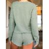 imageCUPSHE Ribbed Knit Long Sleeve and Short Pajama Sets 2 Piece Button Down Long Sleeve PJs for Women Soft LoungewearAgreen