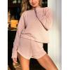imageCUPSHE Ribbed Knit Long Sleeve and Short Pajama Sets 2 Piece Button Down Long Sleeve PJs for Women Soft LoungewearApink