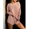 imageCUPSHE Ribbed Knit Long Sleeve and Short Pajama Sets 2 Piece Button Down Long Sleeve PJs for Women Soft LoungewearApink