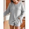 imageCUPSHE Ribbed Knit Long Sleeve and Short Pajama Sets 2 Piece Button Down Long Sleeve PJs for Women Soft LoungewearBgrey
