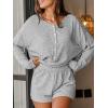 imageCUPSHE Ribbed Knit Long Sleeve and Short Pajama Sets 2 Piece Button Down Long Sleeve PJs for Women Soft LoungewearBgrey