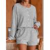imageCUPSHE Ribbed Knit Long Sleeve and Short Pajama Sets 2 Piece Button Down Long Sleeve PJs for Women Soft LoungewearBgrey