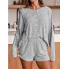 imageCUPSHE Ribbed Knit Long Sleeve and Short Pajama Sets 2 Piece Button Down Long Sleeve PJs for Women Soft LoungewearBgrey