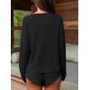 imageCUPSHE Ribbed Knit Long Sleeve and Short Pajama Sets 2 Piece Button Down Long Sleeve PJs for Women Soft LoungewearBlack
