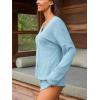 imageCUPSHE Ribbed Knit Long Sleeve and Short Pajama Sets 2 Piece Button Down Long Sleeve PJs for Women Soft LoungewearBlue