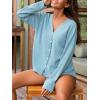 imageCUPSHE Ribbed Knit Long Sleeve and Short Pajama Sets 2 Piece Button Down Long Sleeve PJs for Women Soft LoungewearBlue