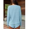 imageCUPSHE Ribbed Knit Long Sleeve and Short Pajama Sets 2 Piece Button Down Long Sleeve PJs for Women Soft LoungewearBlue