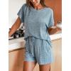 imageCUPSHE Ribbed Knit Long Sleeve and Short Pajama Sets 2 Piece Button Down Long Sleeve PJs for Women Soft LoungewearCblue