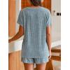 imageCUPSHE Ribbed Knit Long Sleeve and Short Pajama Sets 2 Piece Button Down Long Sleeve PJs for Women Soft LoungewearCblue