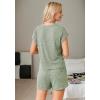 imageCUPSHE Ribbed Knit Long Sleeve and Short Pajama Sets 2 Piece Button Down Long Sleeve PJs for Women Soft LoungewearCgreen