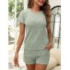 imageCUPSHE Ribbed Knit Long Sleeve and Short Pajama Sets 2 Piece Button Down Long Sleeve PJs for Women Soft LoungewearCgreen
