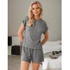 imageCUPSHE Ribbed Knit Long Sleeve and Short Pajama Sets 2 Piece Button Down Long Sleeve PJs for Women Soft LoungewearCgrey