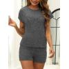 imageCUPSHE Ribbed Knit Long Sleeve and Short Pajama Sets 2 Piece Button Down Long Sleeve PJs for Women Soft LoungewearCgrey