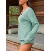 imageCUPSHE Ribbed Knit Long Sleeve and Short Pajama Sets 2 Piece Button Down Long Sleeve PJs for Women Soft LoungewearGreen