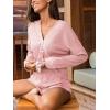 imageCUPSHE Ribbed Knit Long Sleeve and Short Pajama Sets 2 Piece Button Down Long Sleeve PJs for Women Soft LoungewearPink