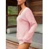 imageCUPSHE Ribbed Knit Long Sleeve and Short Pajama Sets 2 Piece Button Down Long Sleeve PJs for Women Soft LoungewearPink