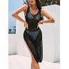 imageCUPSHE Women Crochet Swimsuit Cover Up Sleeveless Hollow Out Long Swimwear Coverup 2025 Split Mesh Beach DressBlack