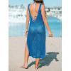 imageCUPSHE Women Crochet Swimsuit Cover Up Sleeveless Hollow Out Long Swimwear Coverup 2025 Split Mesh Beach DressBlue
