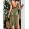imageCUPSHE Women Crochet Swimsuit Cover Up Sleeveless Hollow Out Long Swimwear Coverup 2025 Split Mesh Beach DressGreen