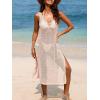 imageCUPSHE Women Crochet Swimsuit Cover Up Sleeveless Hollow Out Long Swimwear Coverup 2025 Split Mesh Beach DressPink
