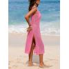imageCUPSHE Women Crochet Swimsuit Cover Up Sleeveless Hollow Out Long Swimwear Coverup 2025 Split Mesh Beach DressRose Red