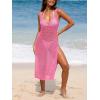 imageCUPSHE Women Crochet Swimsuit Cover Up Sleeveless Hollow Out Long Swimwear Coverup 2025 Split Mesh Beach DressRose Red