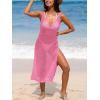 imageCUPSHE Women Crochet Swimsuit Cover Up Sleeveless Hollow Out Long Swimwear Coverup 2025 Split Mesh Beach DressRose Red