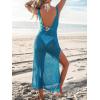 imageCUPSHE Women Crochet Swimsuit Cover Up Sleeveless Hollow Out Long Swimwear Coverup 2025 Split Mesh Beach DressTeal