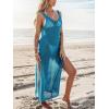 imageCUPSHE Women Crochet Swimsuit Cover Up Sleeveless Hollow Out Long Swimwear Coverup 2025 Split Mesh Beach DressTeal