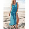imageCUPSHE Women Crochet Swimsuit Cover Up Sleeveless Hollow Out Long Swimwear Coverup 2025 Split Mesh Beach DressTeal