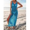 imageCUPSHE Women Crochet Swimsuit Cover Up Sleeveless Hollow Out Long Swimwear Coverup 2025 Split Mesh Beach DressTeal