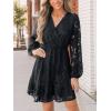 imageCUPSHE Women Elegant V Neck Lace Peasant Sleeve Summer Dress Elastic High Waist A Line Casual Wedding Guest Mini DressBlack