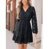 imageCUPSHE Women Elegant V Neck Lace Peasant Sleeve Summer Dress Elastic High Waist A Line Casual Wedding Guest Mini DressBlack