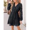 imageCUPSHE Women Elegant V Neck Lace Peasant Sleeve Summer Dress Elastic High Waist A Line Casual Wedding Guest Mini DressBlack