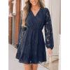 imageCUPSHE Women Elegant V Neck Lace Peasant Sleeve Summer Dress Elastic High Waist A Line Casual Wedding Guest Mini DressBlue