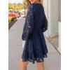 imageCUPSHE Women Elegant V Neck Lace Peasant Sleeve Summer Dress Elastic High Waist A Line Casual Wedding Guest Mini DressBlue