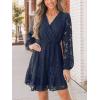 imageCUPSHE Women Elegant V Neck Lace Peasant Sleeve Summer Dress Elastic High Waist A Line Casual Wedding Guest Mini DressBlue