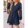 imageCUPSHE Women Elegant V Neck Lace Peasant Sleeve Summer Dress Elastic High Waist A Line Casual Wedding Guest Mini DressBlue