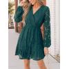 imageCUPSHE Women Elegant V Neck Lace Peasant Sleeve Summer Dress Elastic High Waist A Line Casual Wedding Guest Mini DressHunter Green