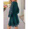 imageCUPSHE Women Elegant V Neck Lace Peasant Sleeve Summer Dress Elastic High Waist A Line Casual Wedding Guest Mini DressHunter Green