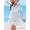 imageCUPSHE Women Elegant V Neck Lace Peasant Sleeve Summer Dress Elastic High Waist A Line Casual Wedding Guest Mini DressWhite