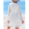 imageCUPSHE Women Elegant V Neck Lace Peasant Sleeve Summer Dress Elastic High Waist A Line Casual Wedding Guest Mini DressWhite