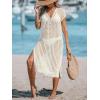 imageCUPSHE Womens Crochet Swim Suit Coverup Cap Sleeve Knit Loose Beach Cover Ups Side Split Midi DressBeige